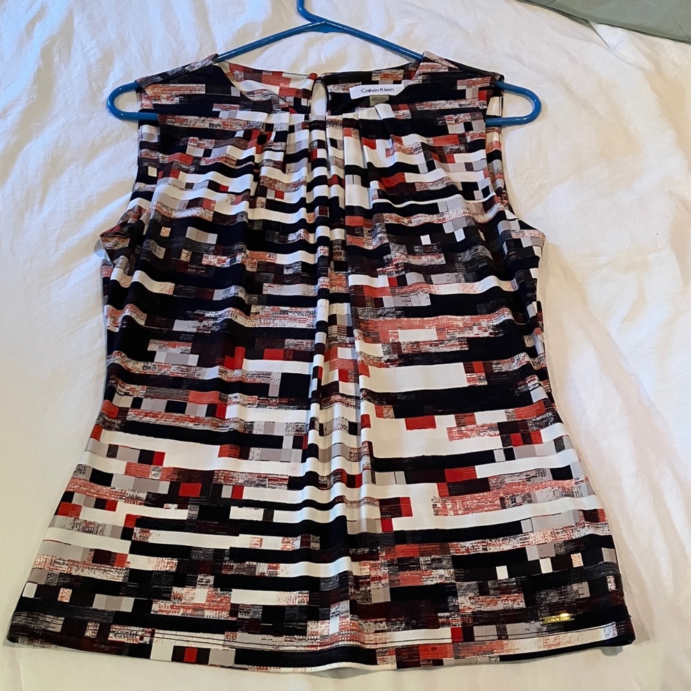 Calvin Klein Women's Geometric Black Orange White Blouse